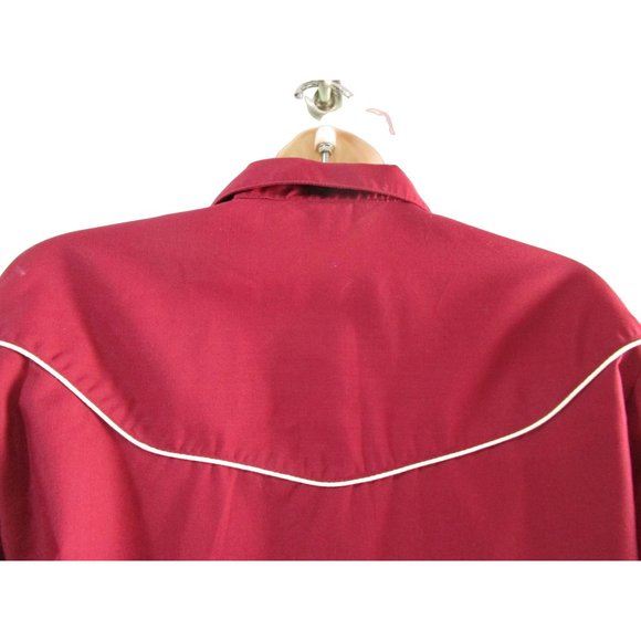 Vintage 70s Levis Pearl Snap Womans S Western Cowboy Rodeo Shirt Maroon White - Picture 15 of 16
